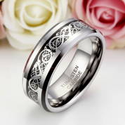 8mm Celtics Dragon Tungsten Carbide Men's Ring-Black Diamonds New York