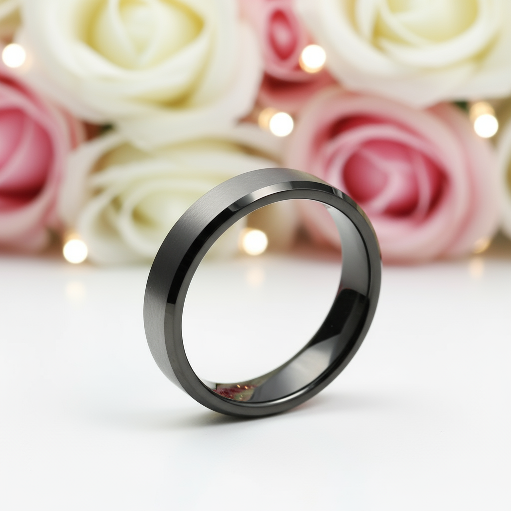 8mm Classic Couple Tungsten Wedding Band-Black Diamonds New York