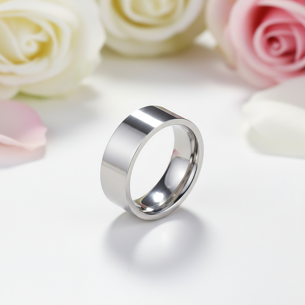 8mm Classic Stainless Steel Flat Wedding Band-Black Diamonds New York