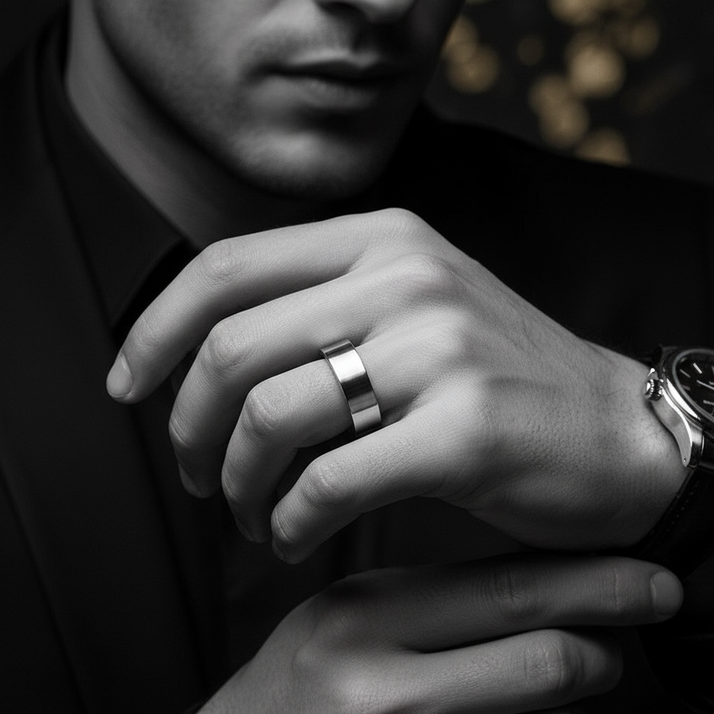 8mm Classic Stainless Steel Flat Wedding Band-Black Diamonds New York