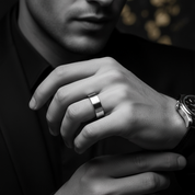 8mm Classic Stainless Steel Flat Wedding Band-Black Diamonds New York