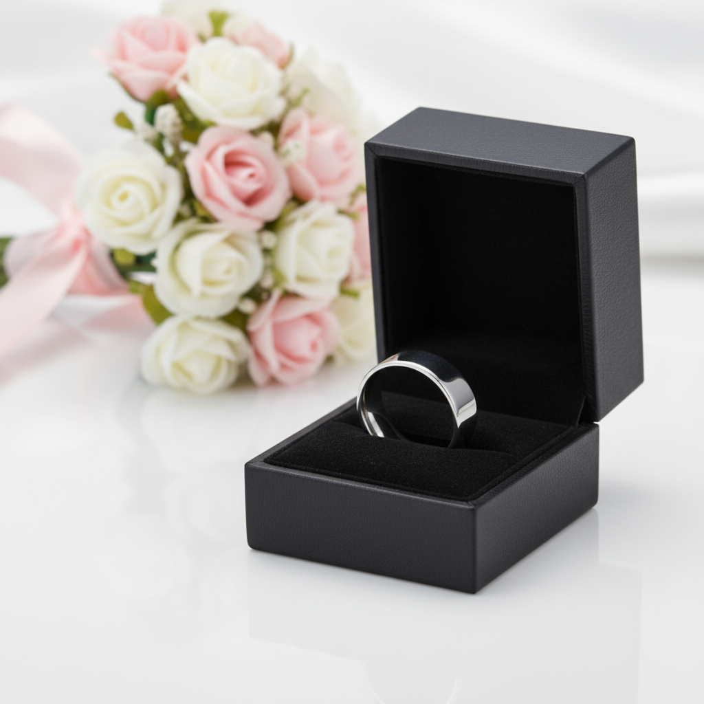8mm Classic Stainless Steel Flat Wedding Band-Black Diamonds New York