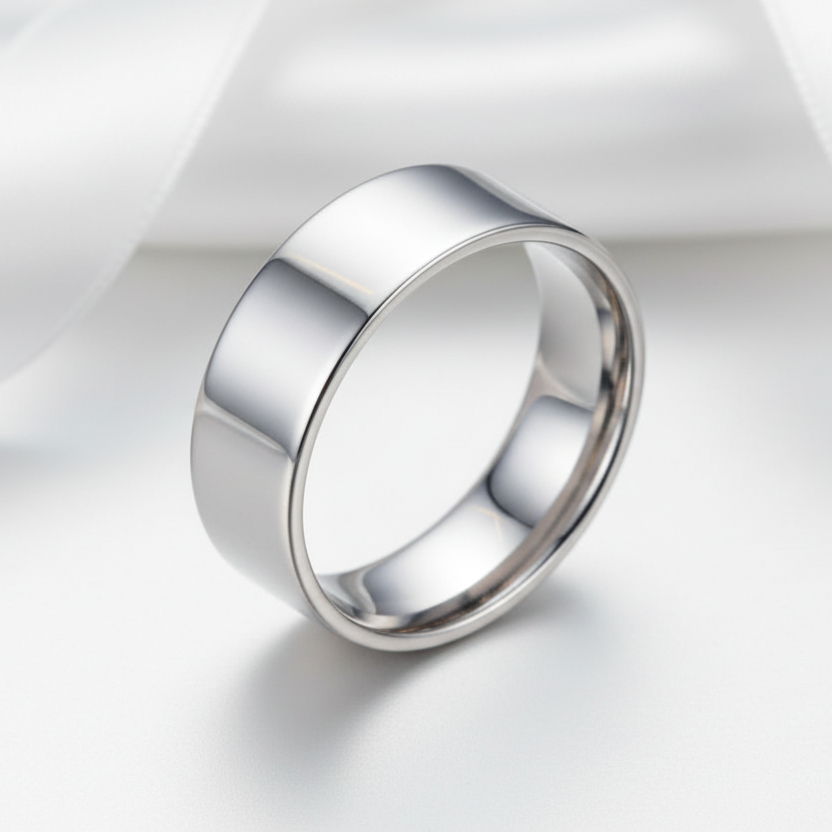 8mm Classic Stainless Steel Flat Wedding Band-Black Diamonds New York