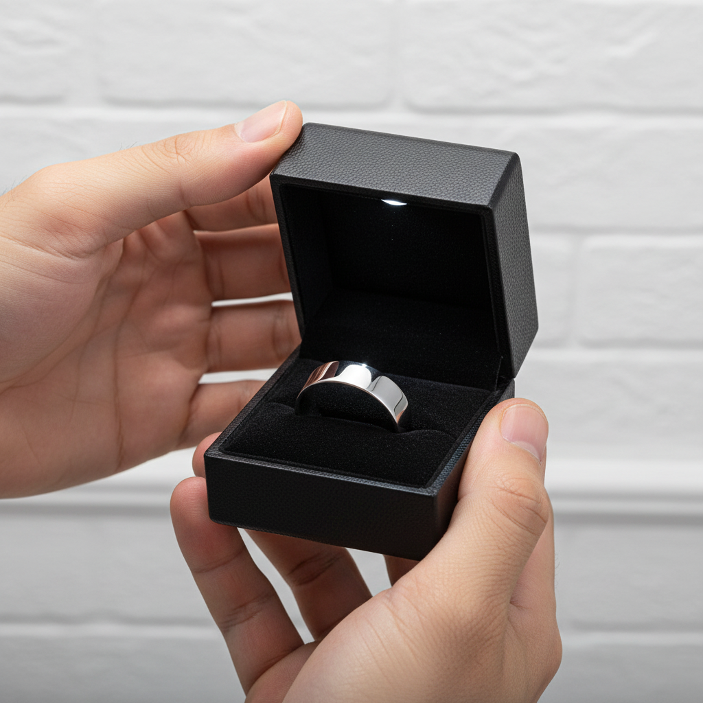 8mm Classic Stainless Steel Flat Wedding Band-Black Diamonds New York