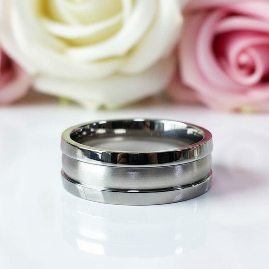 8mm Cobalt Chrome Tungsten Wedding Band-Black Diamonds New York