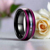 8mm Dome Black Tungsten Wedding Band with String & Abalone Inlay-Black Diamonds New York