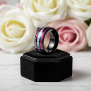 8mm Dome Black Tungsten Wedding Band with String & Abalone Inlay-Black Diamonds New York