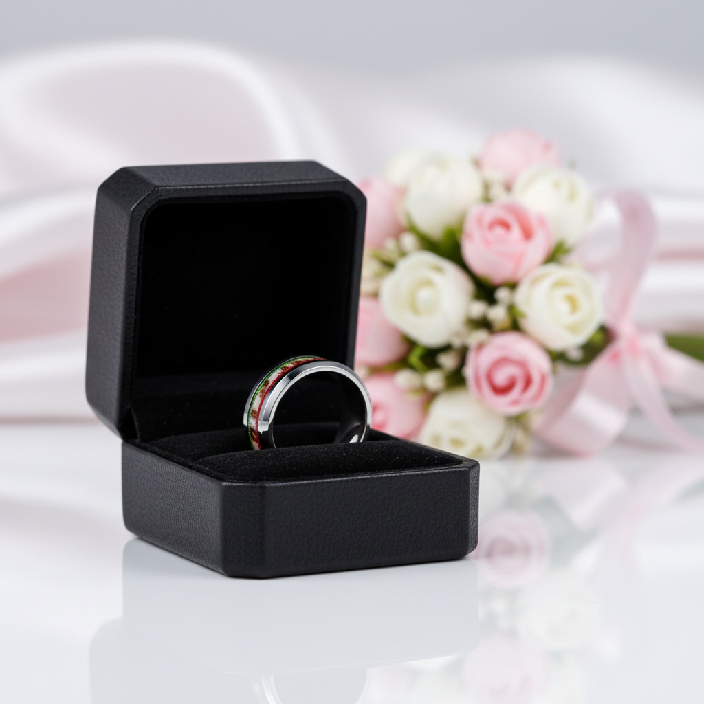 8mm Dome Men's Wedding Band with Diamond Option & Antler Inlay-Black Diamonds New York