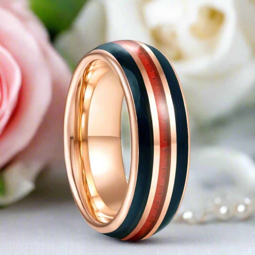 8mm Dome Multi-Color Tungsten Men's Wedding Band-Black Diamonds New York