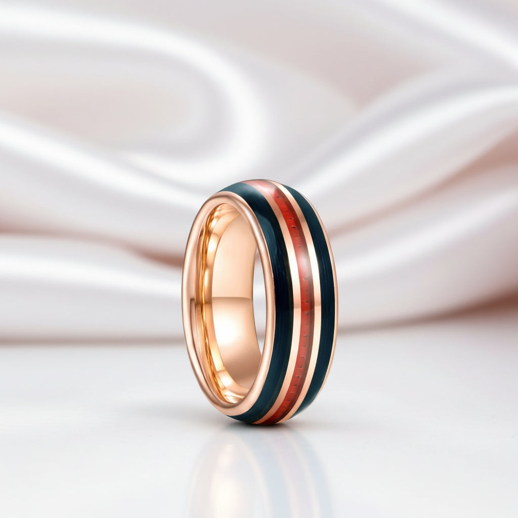8mm Dome Multi-Color Tungsten Men's Wedding Band-Black Diamonds New York