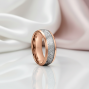 8mm Dome Polished Tungsten Wedding Band with Meteorite Inlay-Black Diamonds New York