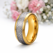 8mm Dome Polished Tungsten Wedding Band with Meteorite Inlay-Black Diamonds New York