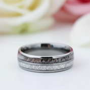 8mm Domed Men's Wedding Band with Meteorite Antler Inlay-Black Diamonds New York