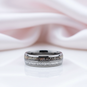 8mm Domed Men's Wedding Band with Meteorite Antler Inlay-Black Diamonds New York