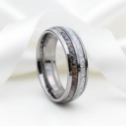 8mm Domed Men's Wedding Band with Meteorite Antler Inlay-Black Diamonds New York