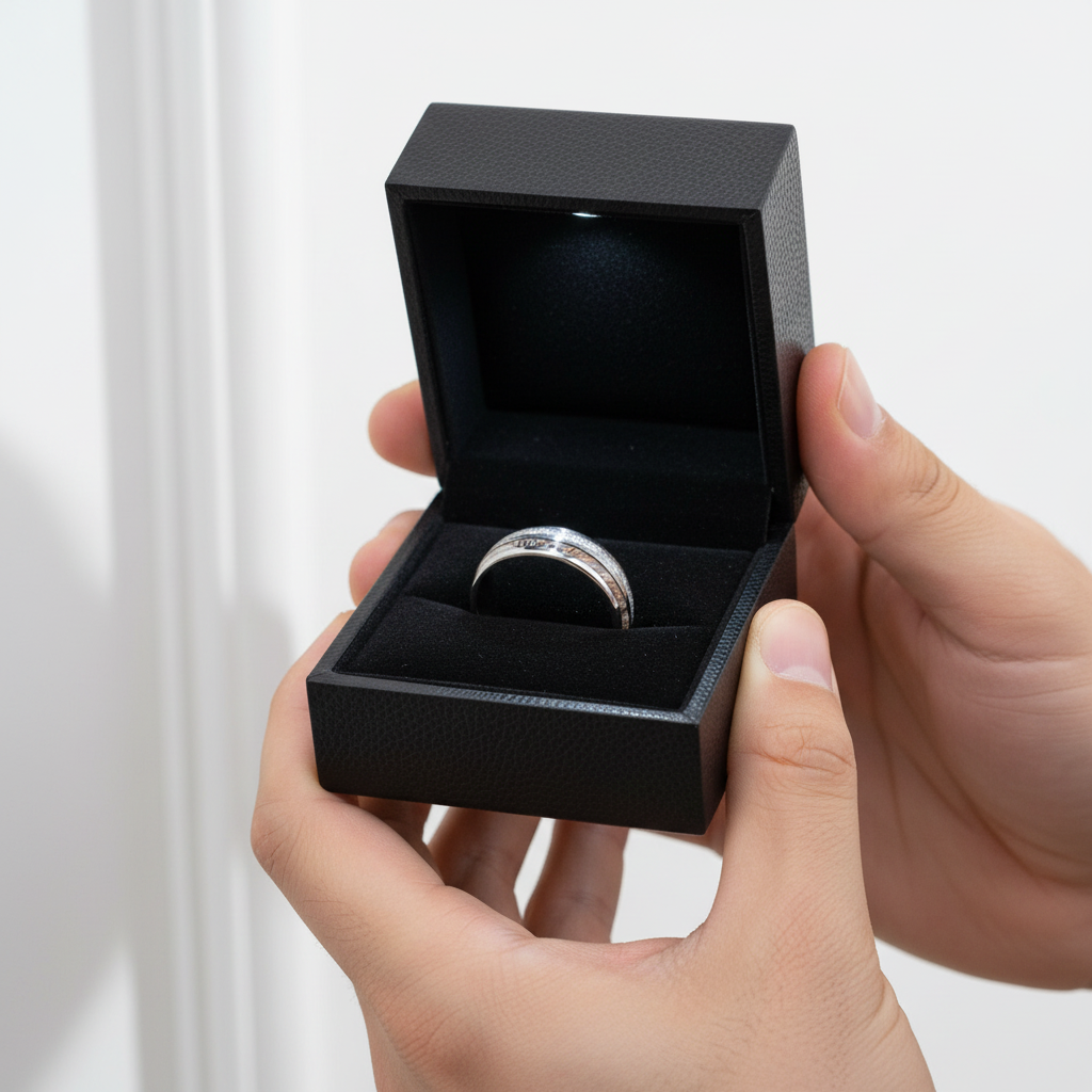 8mm Domed Men's Wedding Band with Meteorite Antler Inlay-Black Diamonds New York