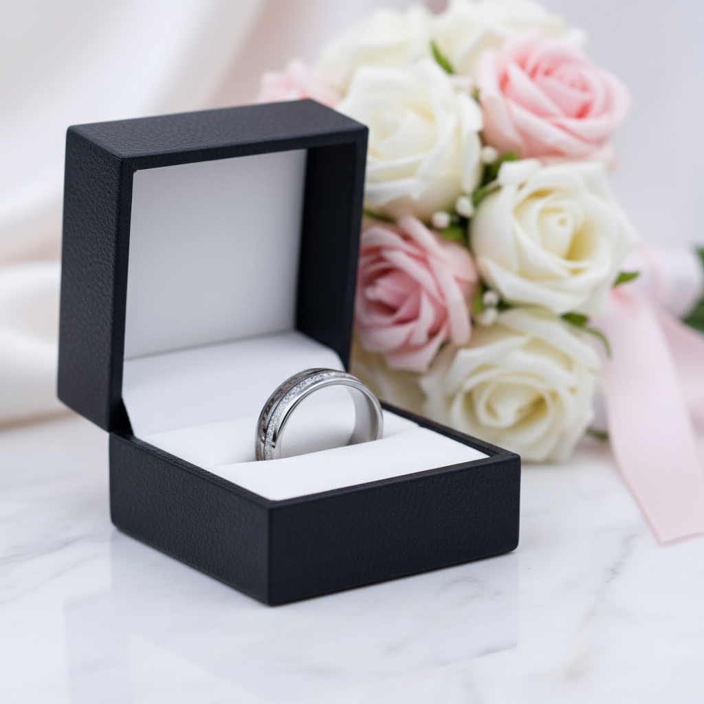 8mm Domed Men's Wedding Band with Meteorite Antler Inlay-Black Diamonds New York