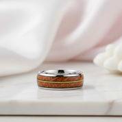 8mm Domed Tungsten Men's Wedding Band with Oak Wood Inlay-Black Diamonds New York