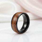 8mm Domed Tungsten Men's Wedding Band with Oak Wood Inlay-Black Diamonds New York