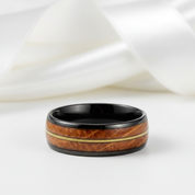 8mm Domed Tungsten Men's Wedding Band with Oak Wood Inlay-Black Diamonds New York