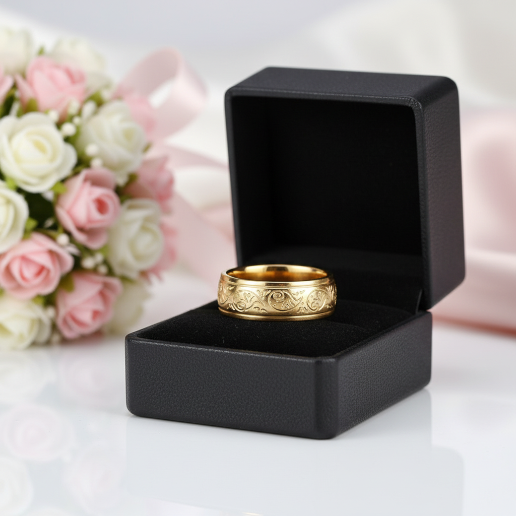 8mm Engraved Men's Wedding Band-Black Diamonds New York