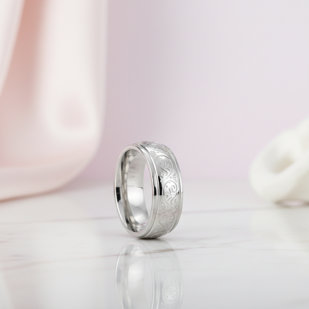 8mm Engraved Men's Wedding Band-Black Diamonds New York