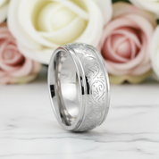 8mm Engraved Men's Wedding Band-Black Diamonds New York