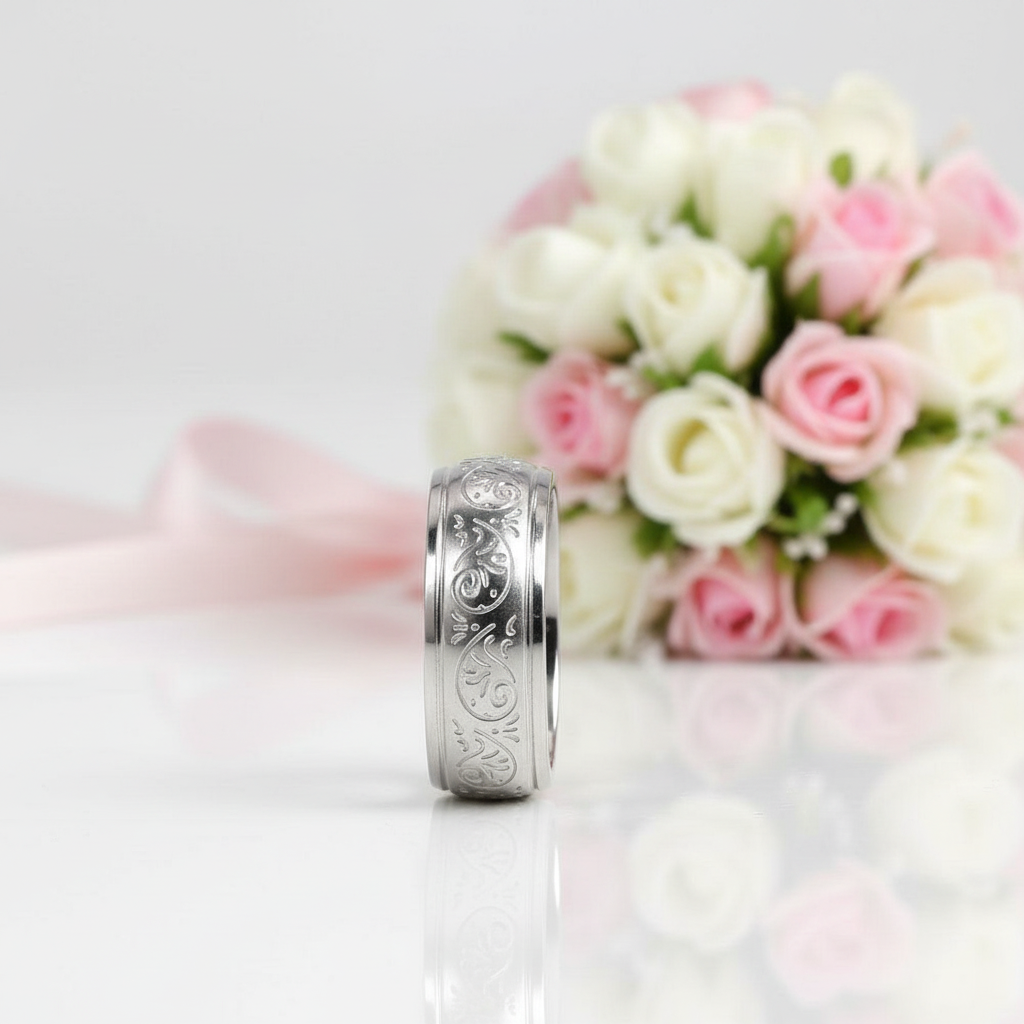 8mm Engraved Men's Wedding Band-Black Diamonds New York