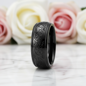 8mm Engraved Men's Wedding Band-Black Diamonds New York