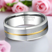 8mm Gold Stripe Tungsten Wedding Band-Black Diamonds New York