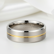 8mm Gold Stripe Tungsten Wedding Band-Black Diamonds New York