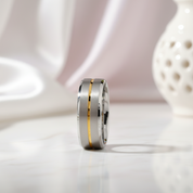 8mm Gold Stripe Tungsten Wedding Band-Black Diamonds New York
