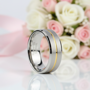 8mm Gold Stripe Tungsten Wedding Band-Black Diamonds New York