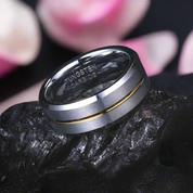 8mm Gold Stripe Tungsten Wedding Band-Black Diamonds New York