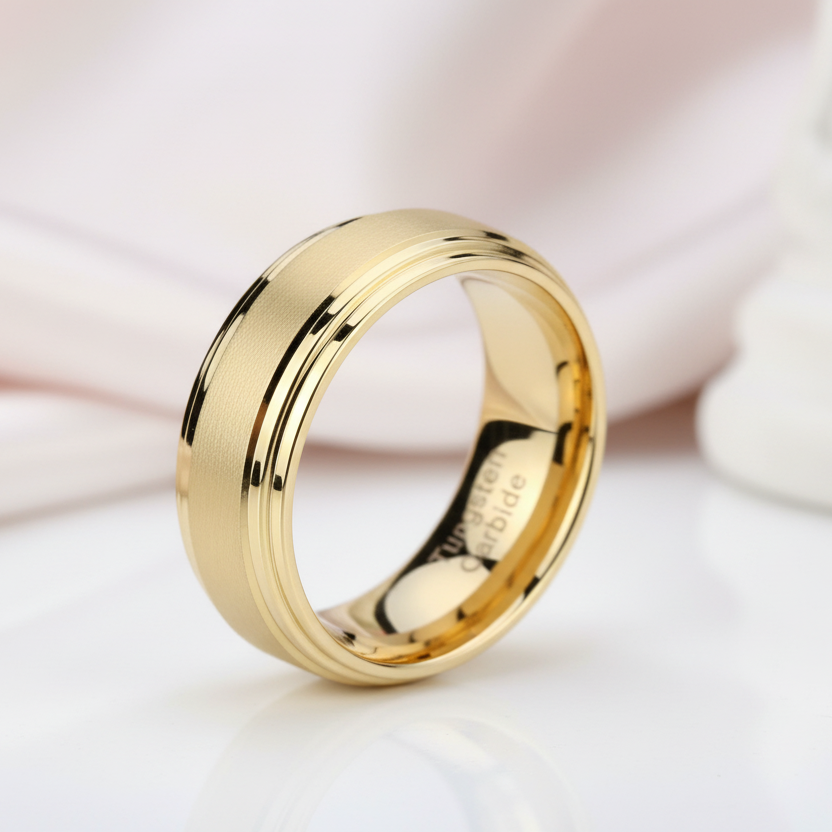 8mm Gold Tungsten Carbide Men's Wedding Ring-Black Diamonds New York