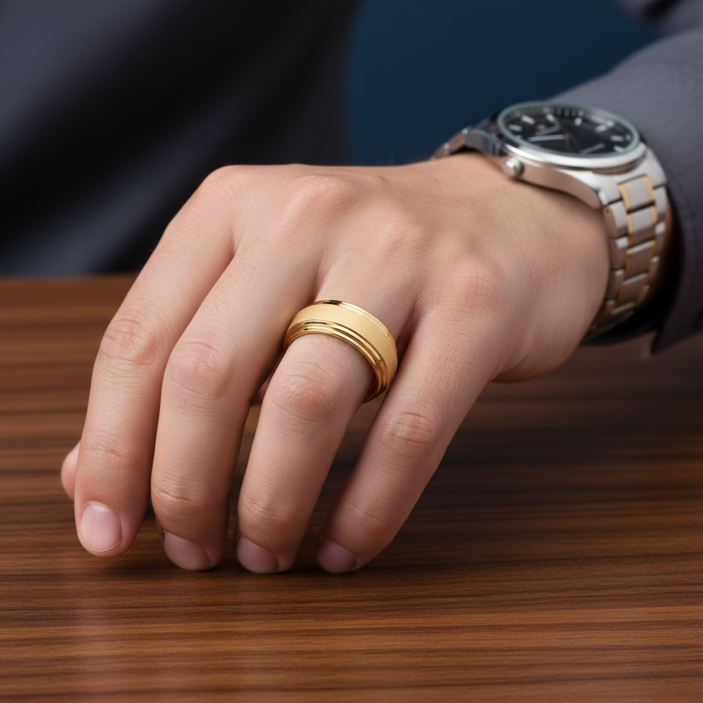 8mm Gold Tungsten Carbide Men's Wedding Ring-Black Diamonds New York