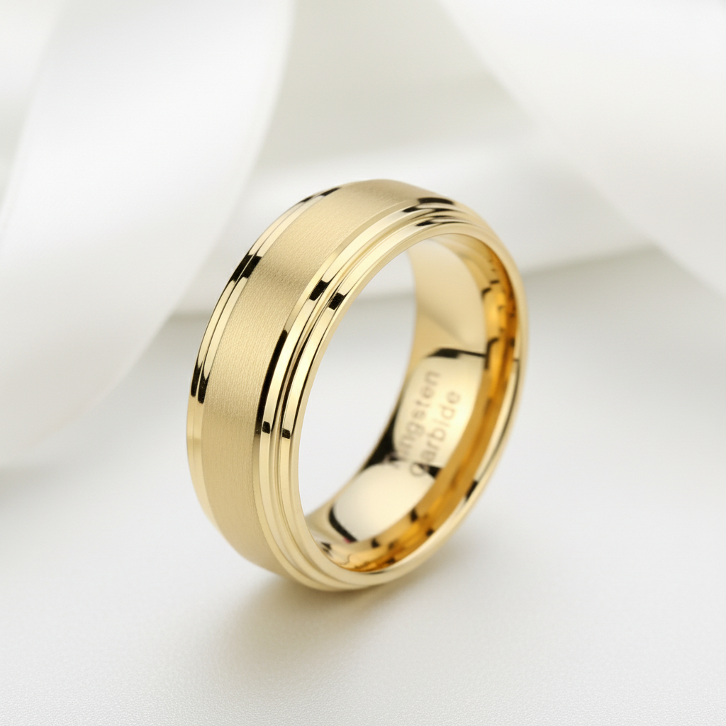 8mm Gold Tungsten Carbide Men's Wedding Ring-Black Diamonds New York