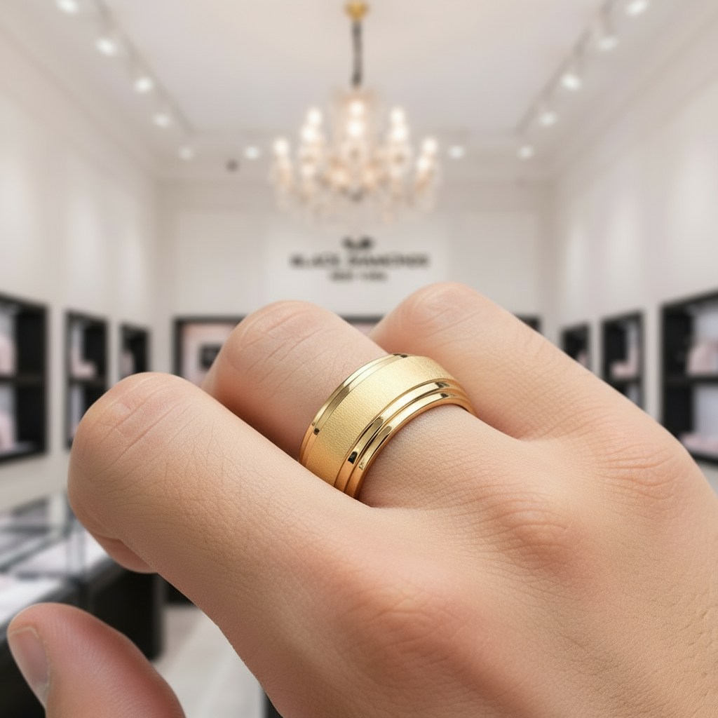 8mm Gold Tungsten Carbide Men's Wedding Ring-Black Diamonds New York