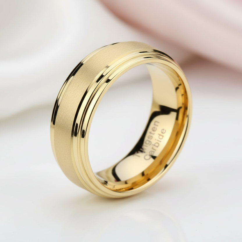 8mm Gold Tungsten Carbide Men's Wedding Ring-Black Diamonds New York