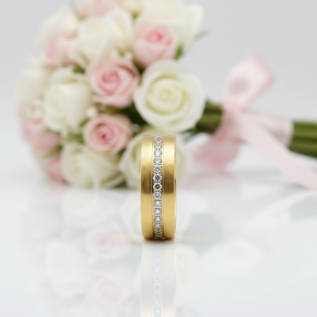 8mm Half Eternity Diamond Option Hammered Wedding Band-Black Diamonds New York