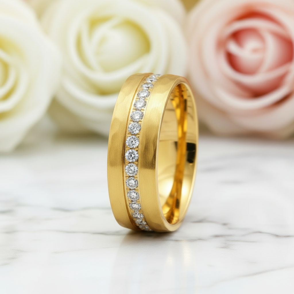 8mm Half Eternity Diamond Hammered Wedding Band-Black Diamonds New York