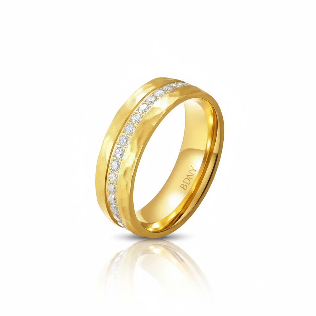 8mm Half Eternity Diamond Option Hammered Wedding Band-Black Diamonds New York