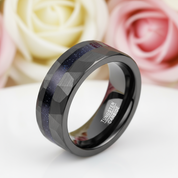 8mm Matte Black Hammered Tungsten Wedding Band with Blue Sandstone Inlay-Black Diamonds New York