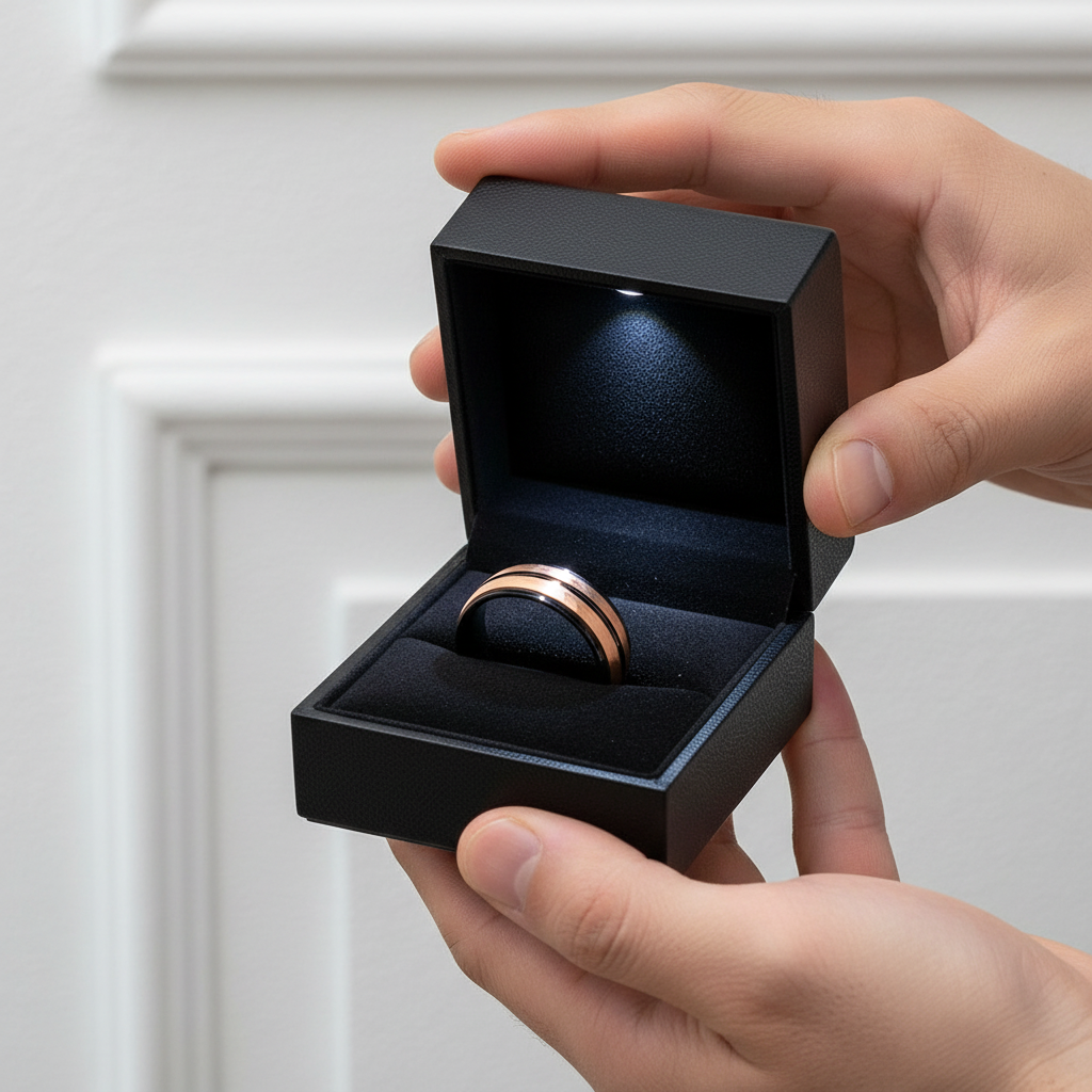 8mm Men Rose Gold & Black Hammered Tungsten Carbide Ring Band-Black Diamonds New York