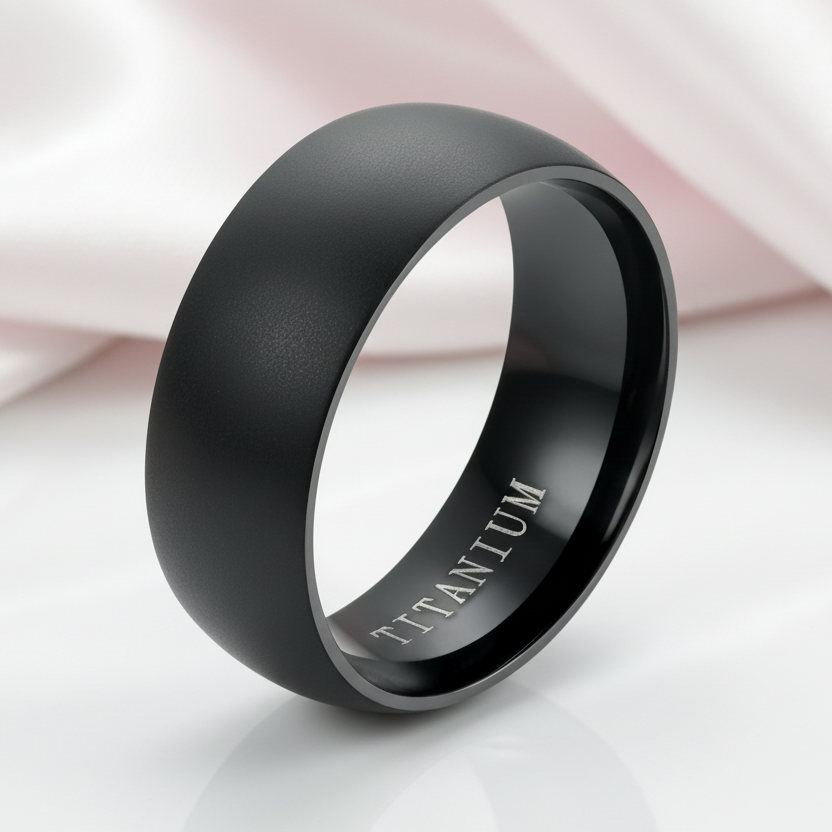 8mm Men's Black Titanium Wedding Band-Black Diamonds New York