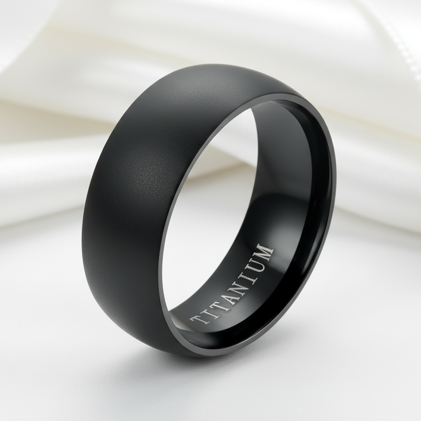 8mm Men's Black Titanium Wedding Band-Black Diamonds New York