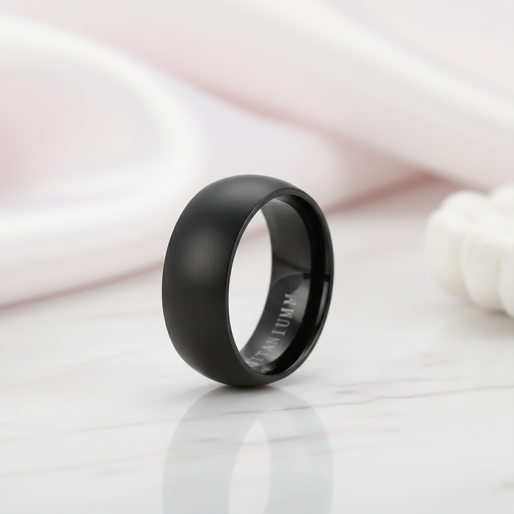 8mm Men's Black Titanium Wedding Band-Black Diamonds New York
