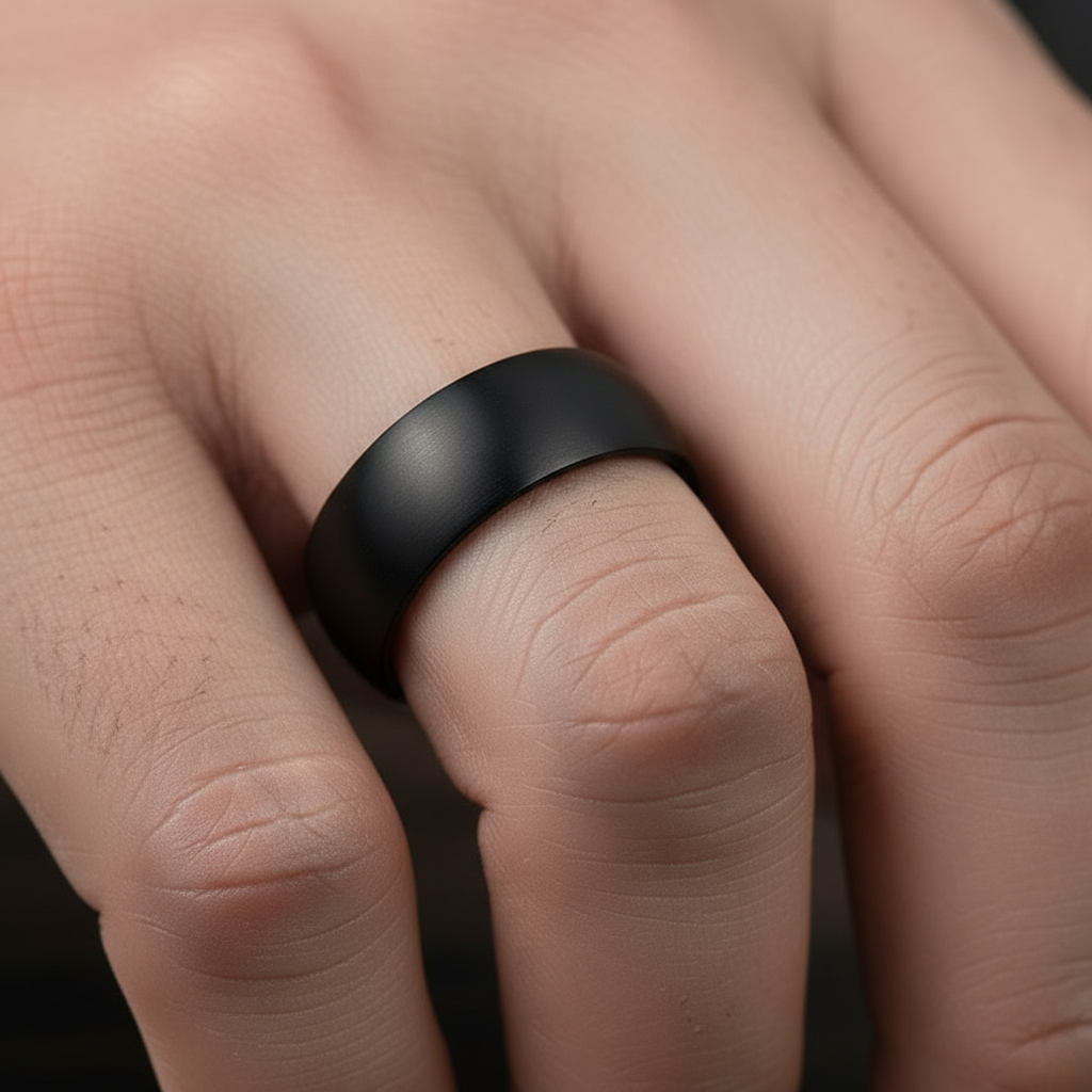 8mm Men's Black Titanium Wedding Band-Black Diamonds New York