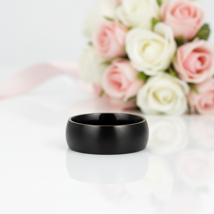 8mm Men's Black Titanium Wedding Band-Black Diamonds New York