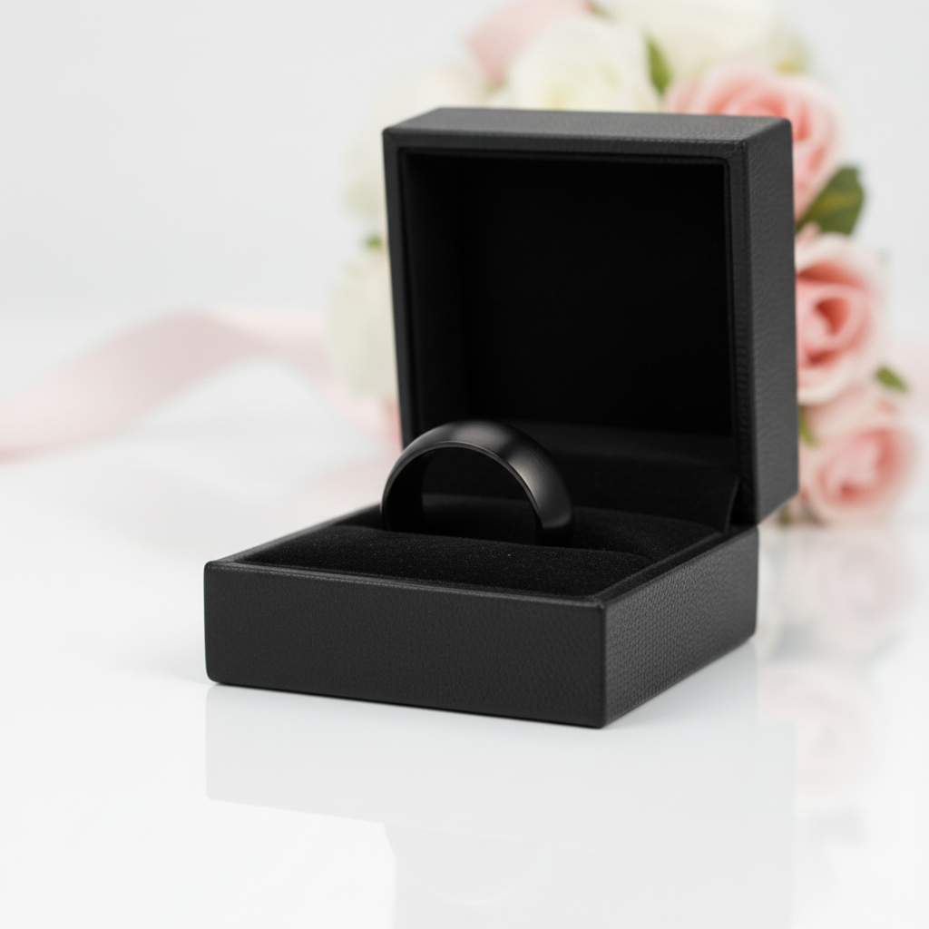8mm Men's Black Titanium Wedding Band-Black Diamonds New York